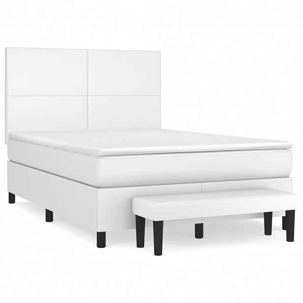 vidaXL Box spring postel s matrací bílá 140 x 190 cm umělá kůže