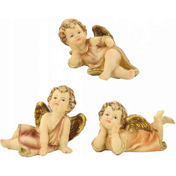 Krásné Ležící Andělé Sada 3 Kusů 12 cm dlouhé Ručně Malované