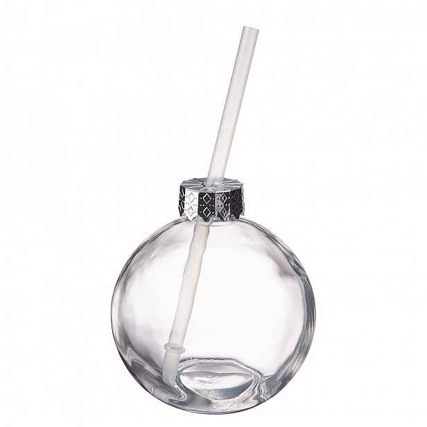 SANTA'S BUBBLE Skleněná koule s brčkem - čirá