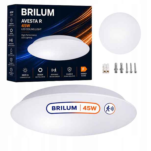 Stropní Svítidlo 45W IP54 s pohybovým senzorem 4000K 3825lm Kulatý Avesta R Brilum
