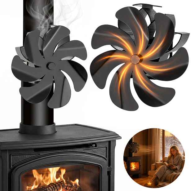 Termoelektrický Krbový Ventilátor Napájený Teplem Bez Proudu, Černý