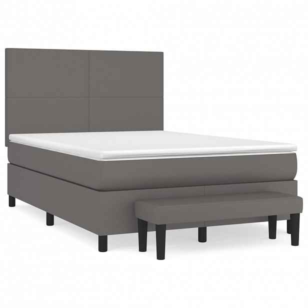 vidaXL Box spring postel s matrací šedá 140 x 190 cm umělá kůže