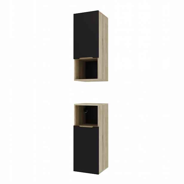 Boční skříňka černá 75x30x30 závěsná koupelnová černá matná/dub, Omeble