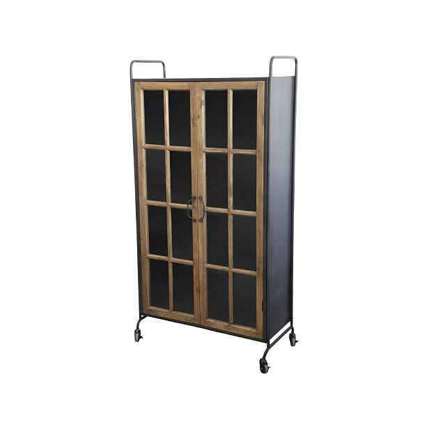 Černo-hnědá antik skříň / vitrína na kolečkách Lorette - 80*34*156 cm Chic Antique