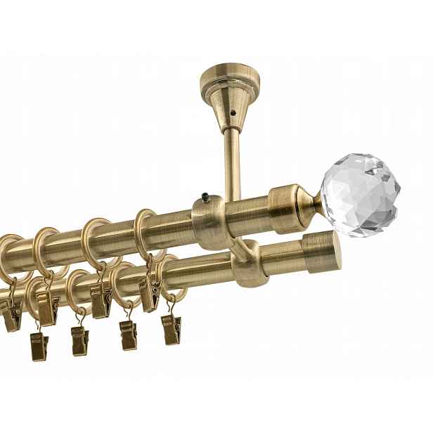 Dvojitá Garnýž kovový stropní mix koncovek zlato antik 19+19 mm 140 cm