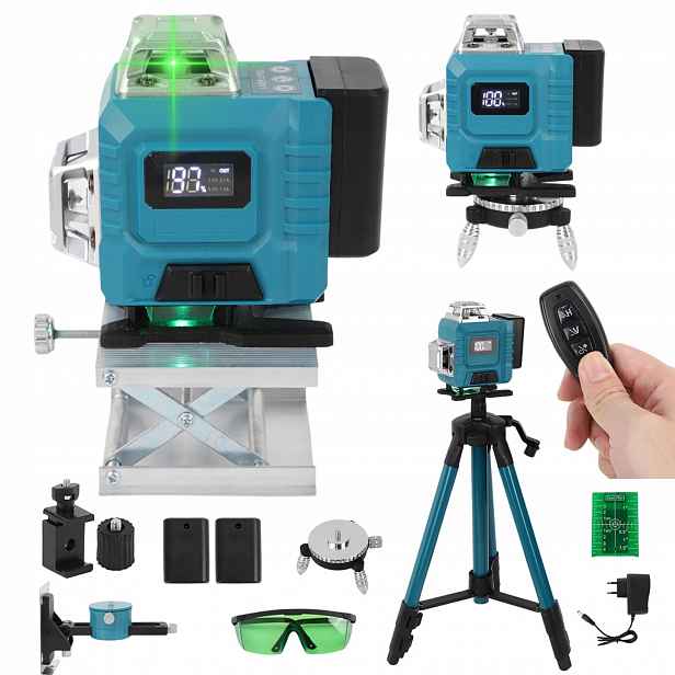 Laserová Vodováha 4D 16 Křížových Linií 360 Laser Sada Stativ +2XAKU