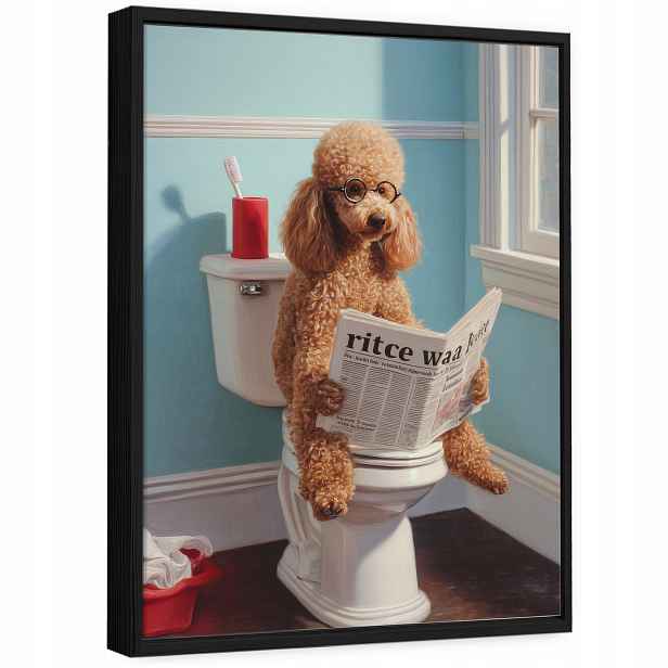 Obraz V Rámu Wc Toaleta Pes Pudl Modrý Legrační Do Koupelny 90x60