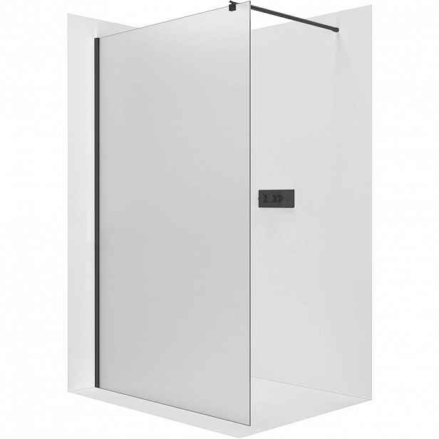 Sprchová zástěna Walk-in Onyx Round L/P - 8 mm - kulatá vzpěra - černá matná, mléčné sklo - 30x200 cm