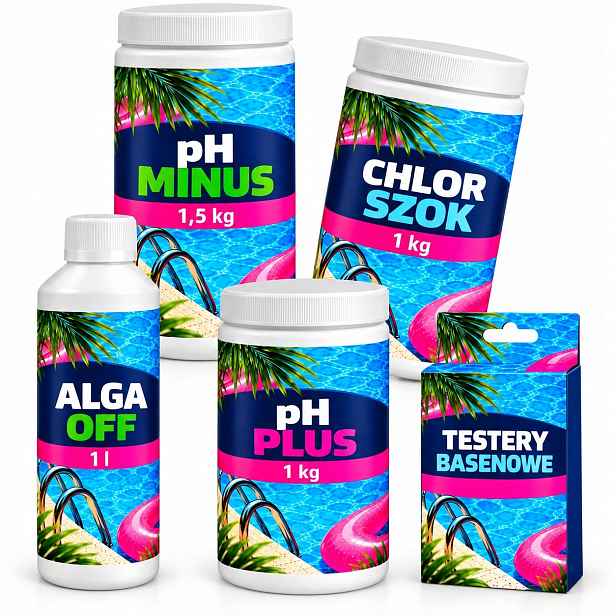 Bazénový Startér 5V1 Ph Plus Tester Chlor Šok Ph Minus Alga Off Chemie