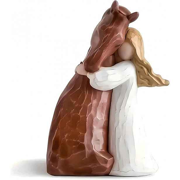 Figurka Dívky S Koněm 15 CM, Ručně Malovaná Pryskyřice, Dekorace