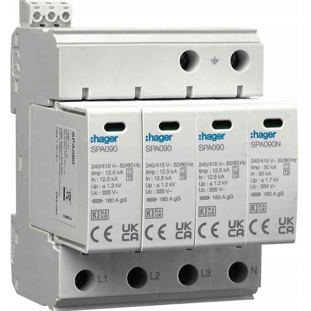 Hager Ochrana proti přepětí Spd T1+T2 Mov 4P SPA931 1,2kV