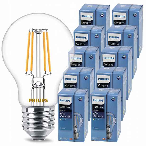 Led žárovka E27 Filament 7W 60W 806lm 2700K 230V Philips CorePro sada 10x