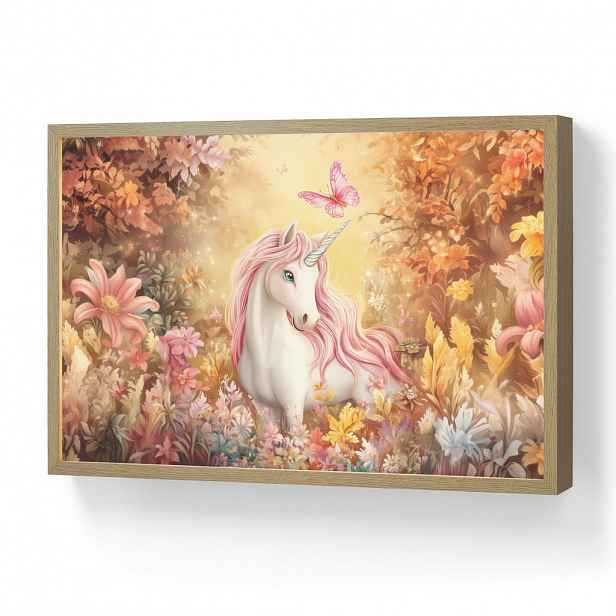 OnlyWow NÁSTĚNNÁ LAMPA S AKUMULÁTOREM Jednorožec - Květiny - Motýl - Růžová 60x40 cm