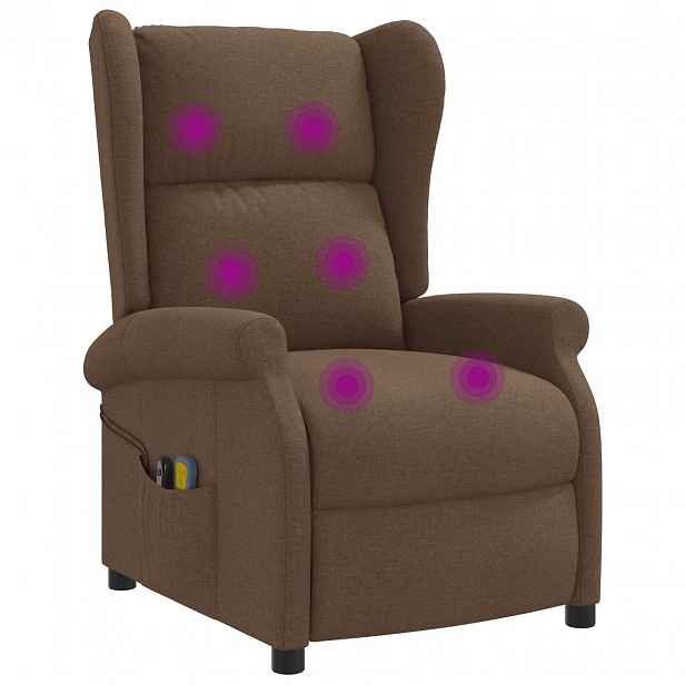 vidaXL Křeslo pro odpočinek s elektrickou masáží a křídly Hnědá Textil