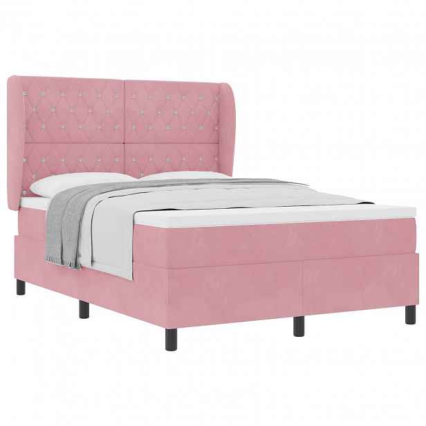 vidaXL Postel s boxspringem s matrací s čelo Růžová 200 x 140 cm samet