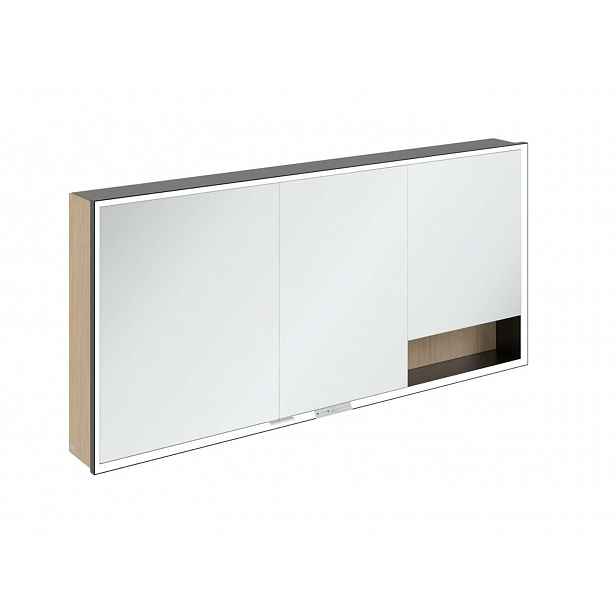 Villeroy & Boch My View+ - Zrcadlová skříňka s LED osvětlením 160x75x17 cm, 3 dvířka, Nordic Oak/matná černá B48116VJ