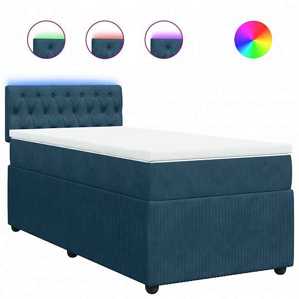 vidaXL Box spring postel s matrací modrá 90 x 200 cm samet