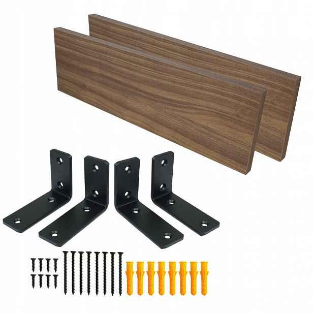 2x nástěnná police ořech 650 mm, laminovaná deska, formát nábytku držák