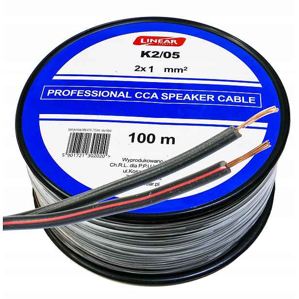 Reproduktorový kabel 2 x 1 mm měď pro Led, černý, 100 m