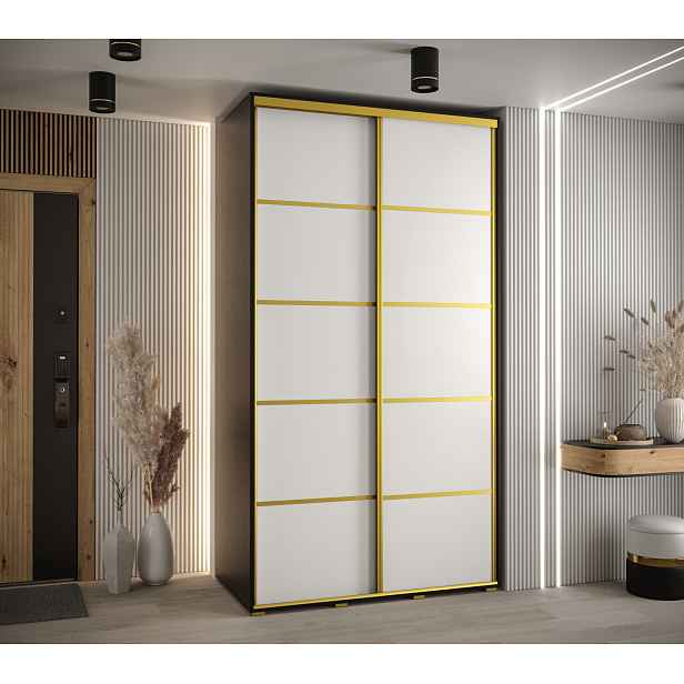 Šatní skříň YVONA 4 - 140/60 cm, černá / bílá / zlatá
