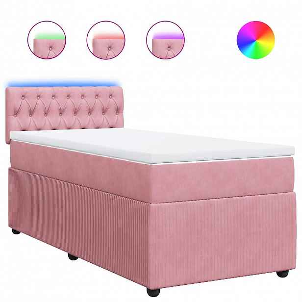vidaXL Box spring postel s matrací růžová 90x200 cm samet