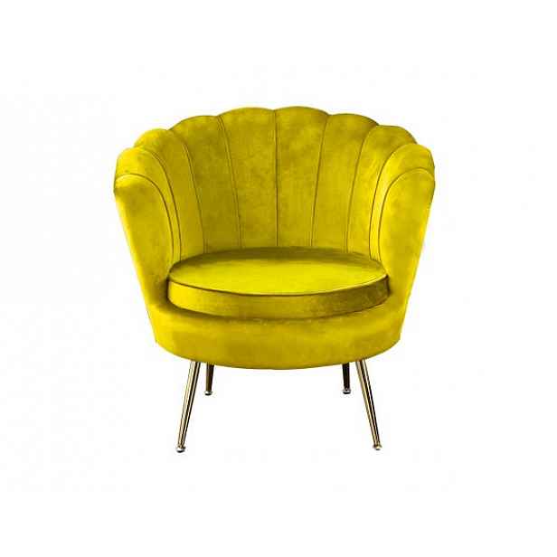 Křeslo ve stylu Art-deco, hořčicová Velvet látka/gold chrom-zlatý, NOBLIN