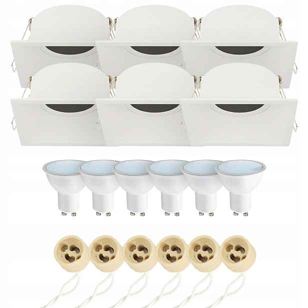 6x Horoz Stropní zapuštěné svítidlo Čtverec Bílá Led GU10 5,5W 6500K