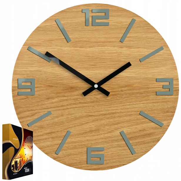 Akrylové nástěnné hodiny Dubové dřevěné Arabic Wood Grey Kulatý