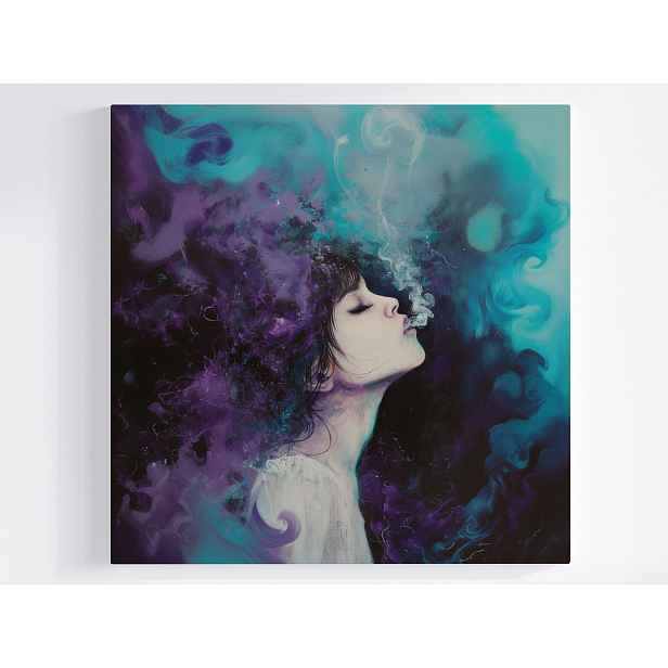 Obraz Na Plátně Canvas Portrét Žena Dívka Kouř Fialová Tyrkysová 50x50