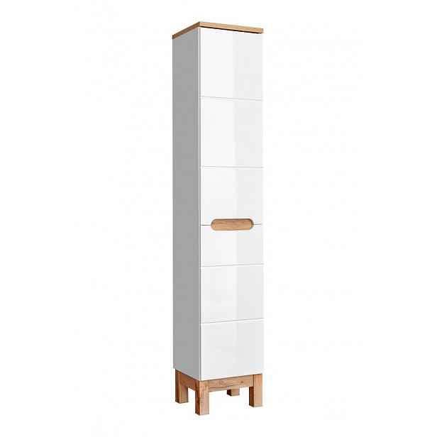 Szafka wysoka 187 cm z koszem na pranie Bali White