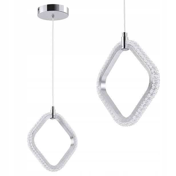 Závěsné Stropní Svítidlo Led Čtvercová Chrom Glamour Teplá Křišťálová