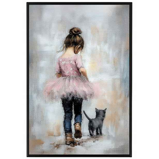 Plakát Rámeček Aluminium Dívka Růžová Princezna Kočka Procházka 40x60