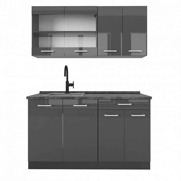 Vicco JEDNOTKOVÁ KUCHYNĚ R-Line Antracitový vysoký lesk 140 cm , PD Antracit