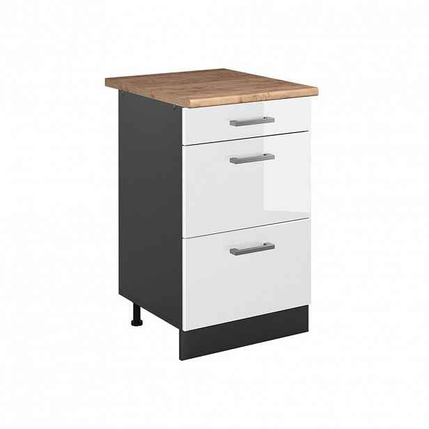 Vicco SPODNÍ SKŘÍŇKA KUCHYŇSKÉ LINKY R-Line, Bílá vysoký lesk/Antracit, 50 cm pracovná doska Dub Goldkraft