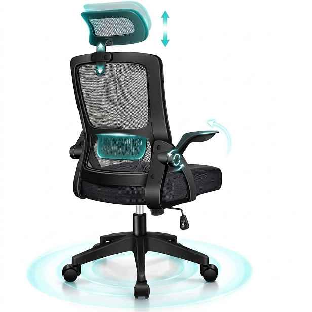 Kancelářská otočná židle Ergonomická ze síťoviny s područkami Černá