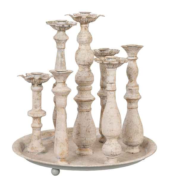 Kovové vintage svícny s patinou na tácu Frassica antik -  Ø 35*36 cm Clayre & Eef