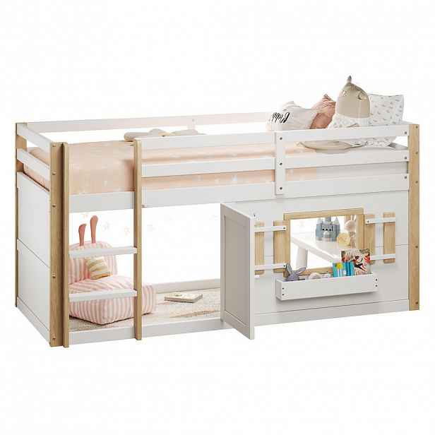 STILVORA ETAGENBETT 90/200 cm in Weiß Kinderbett mit Leiter und Spielfläche aus Massivholz