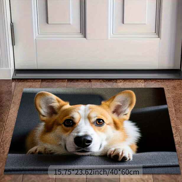 TEMU 1 Moderní minimalistická rohož s corgi, stylová vstupní rohož, dekorativní rohož, sametová podlahová rohož, šedá moderní podlahová dekorace,