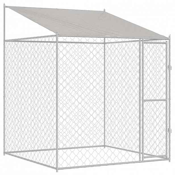 vidaXL Psí klec s střechou Stříbrná 200 x 200 x 258 cm Ocel a PE