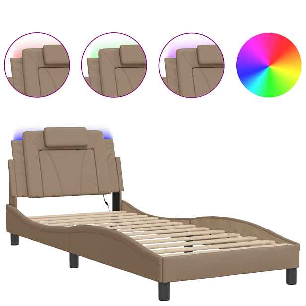 vidaXL Rám postele Viana s LED bez matrace cappuccino 90 x 200 cm
