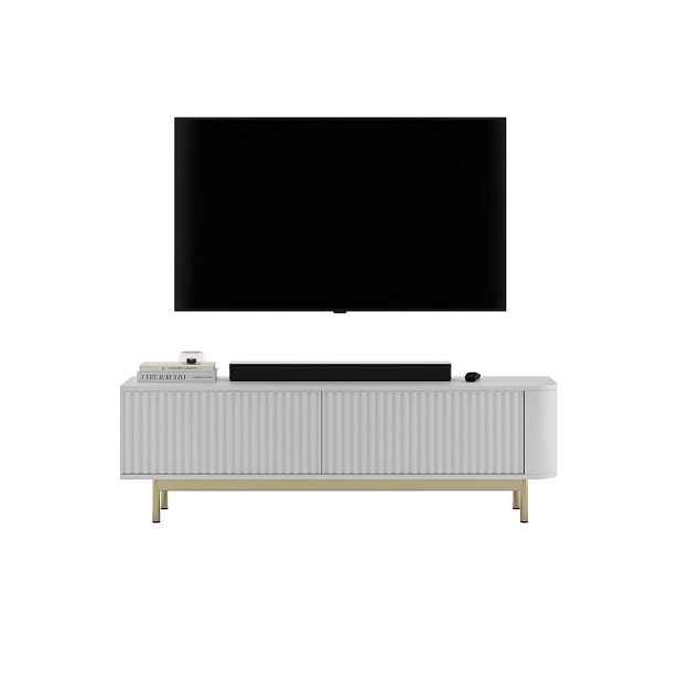 Meble Lindner TV stolek Aurora bílý matný 140 cm se zlatým kovovým rámem