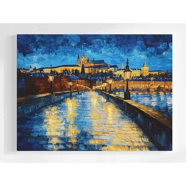 Plakát Město Architektura Praha Hradčanský Most Noc 100x75
