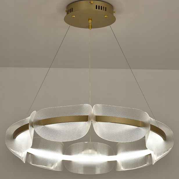 Stropní Svítidlo 80cm Led Stropní Svítidlo Závěsný Lustr prsten Dálkový Ovladač zlatý glamour