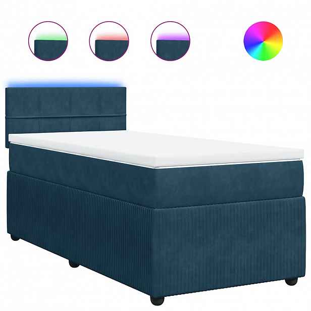 vidaXL Box spring postel s matrací modrá 90 x 200 cm samet