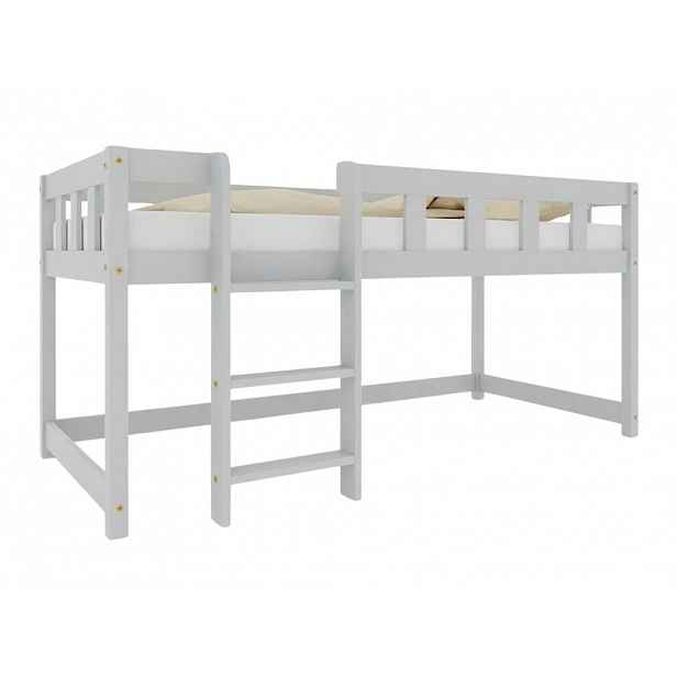 Benlemi Nízká vyvýšená postel PLOTTY s žebříkem 90x200 cm Zvolte barvu: Světle šedá, Zvolte stranu: Vlevo, Zvolte variantu: Bez závěsu