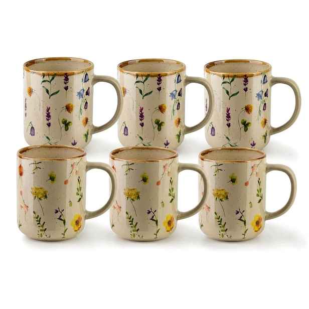 Keramické porcelánové hrnky s květy 400 ml 6 ks Polní květy a levandule