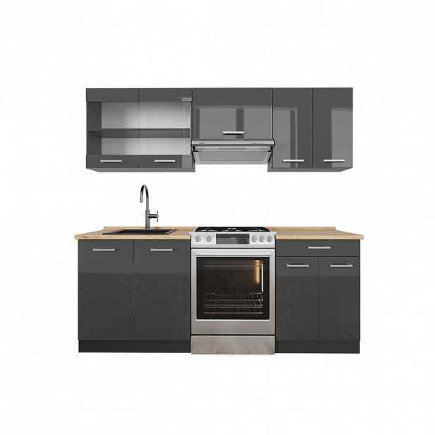 Vicco KUCHYŇSKÝ KOUT R-Line Antracit vysoký lesk/antracit 200 cm , PD Dub