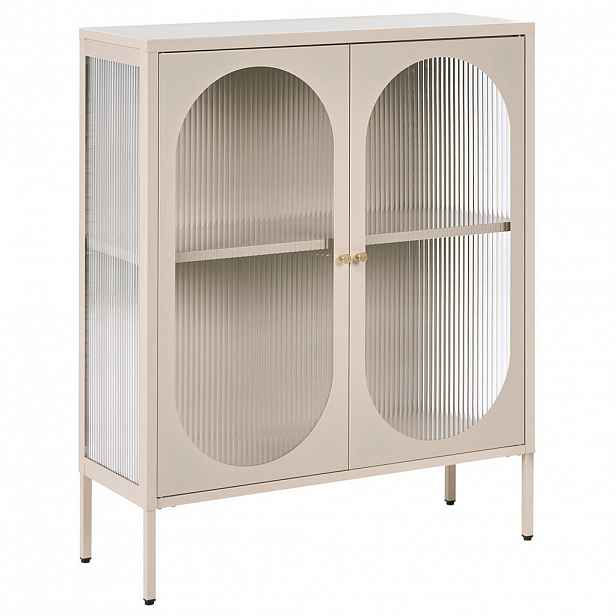Beliani SIDEBOARD se skleněnými dveřmi Kov 90 cm Béžový Sarre