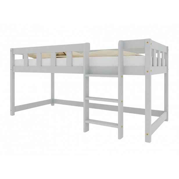 Benlemi Nízká vyvýšená postel PLOTTY s žebříkem 90x200 cm Zvolte barvu: Světle šedá, Zvolte stranu: Vpravo, Zvolte variantu: Bez závěsu