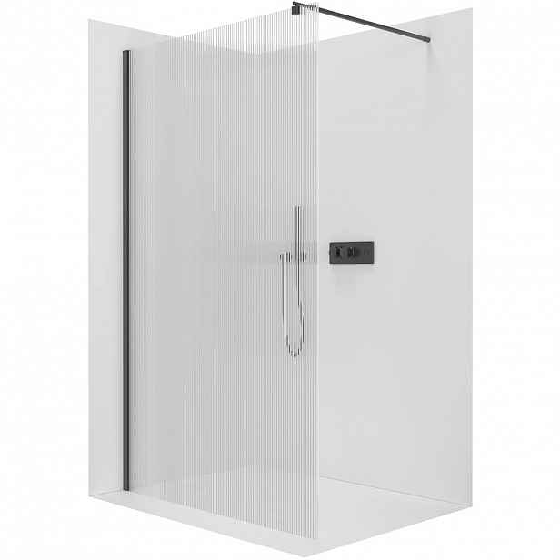 Sprchová zástěna Walk-in Onyx Round L/P - 8 mm - kulatá vzpěra - černá matná, rýhované sklo - 160x200 cm